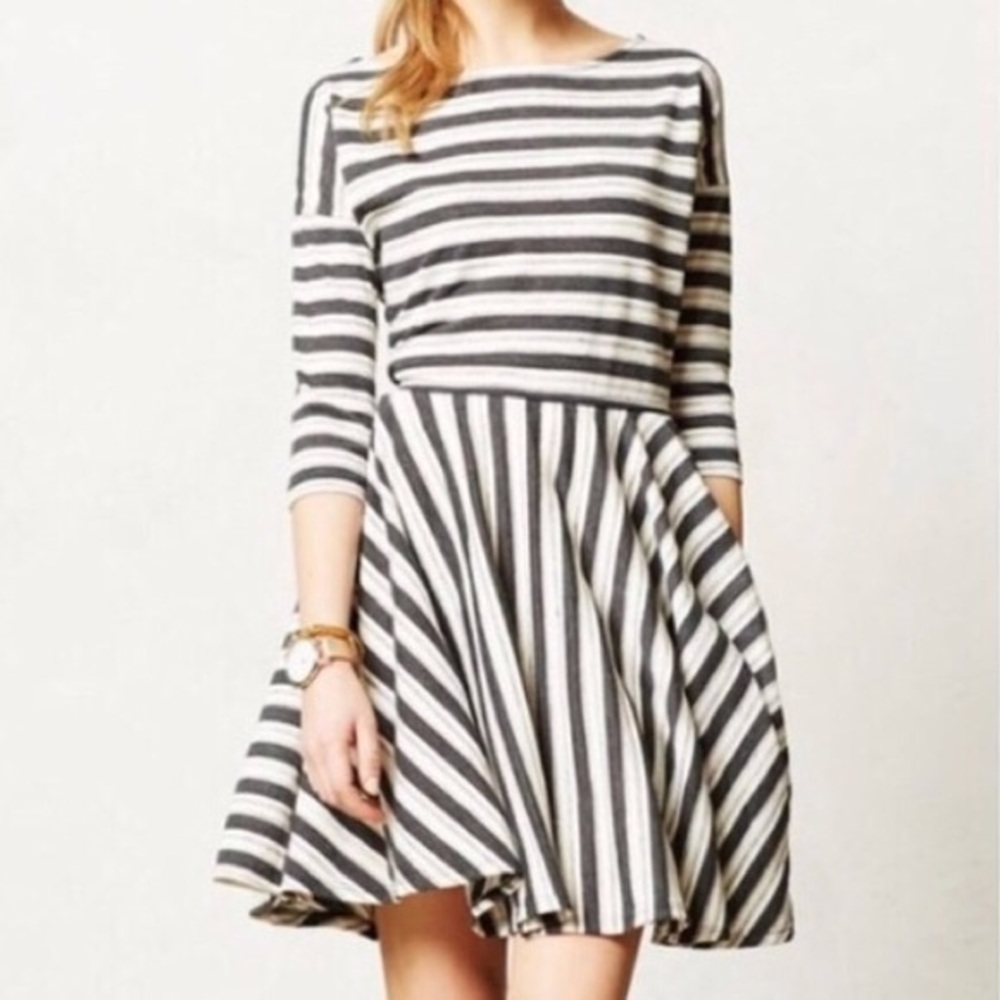 Anthro Puella Midday Striped 3/4 Sleeves Dress XS